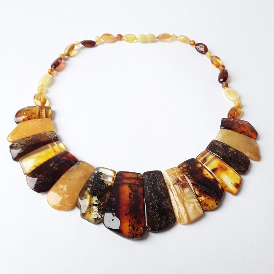 Multicolor Baltic amber gemstone large Cleopatra style collar necklace jewelry