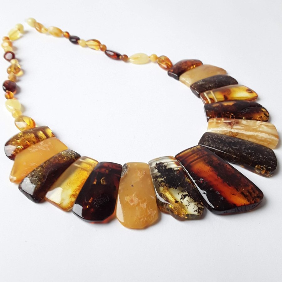 Multicolor Baltic amber gemstone large Cleopatra style collar necklace jewelry