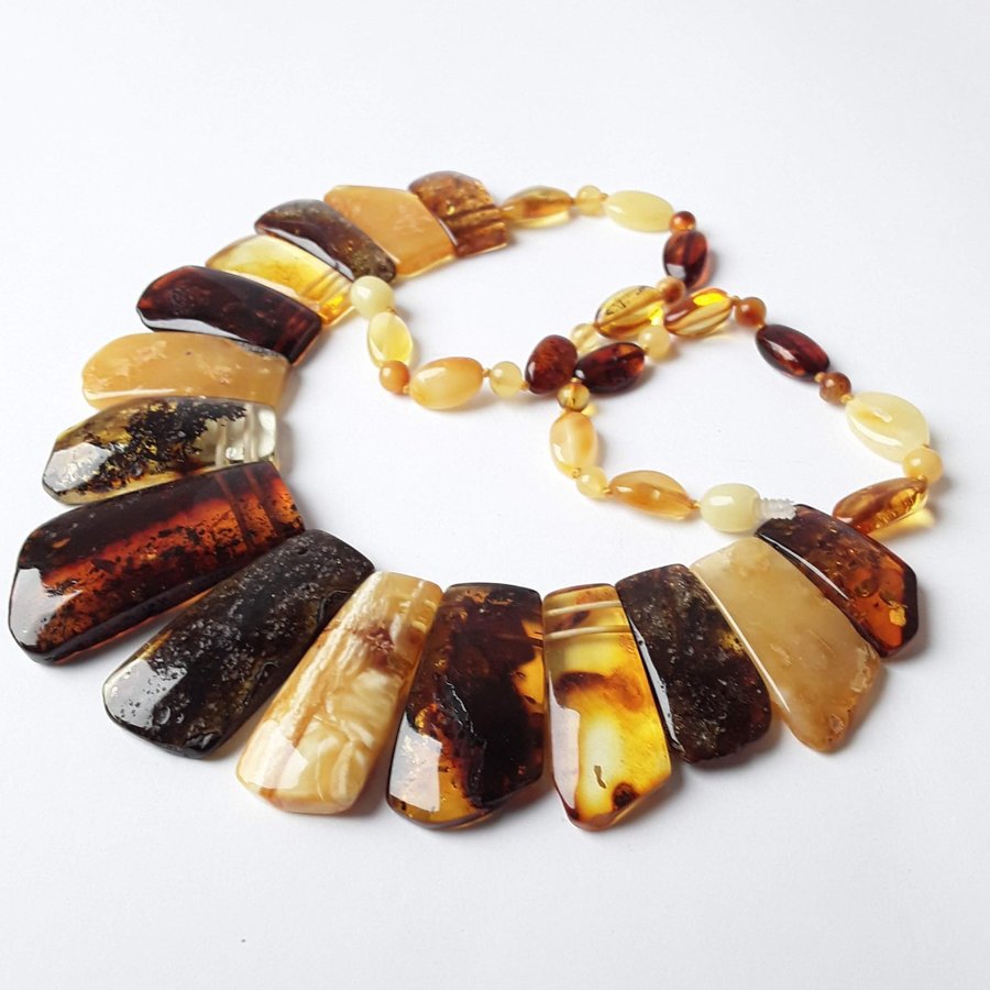 Multicolor Baltic amber gemstone large Cleopatra style collar necklace jewelry