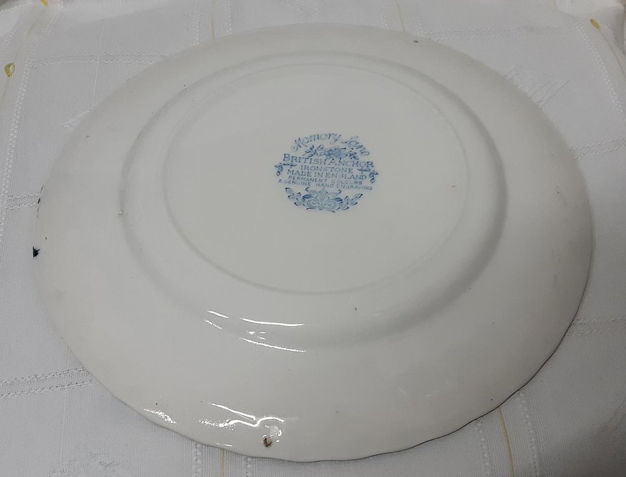 Vintage blue porcelain plate Memory Lane British Anchor ironstone