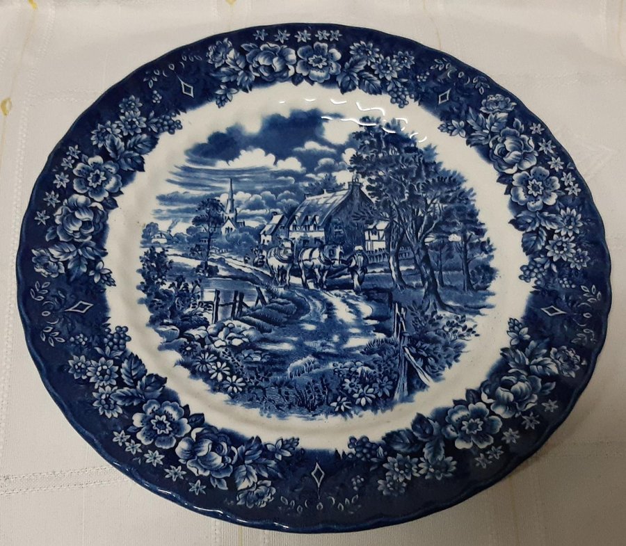 Vintage blue porcelain plate Memory Lane British Anchor ironstone