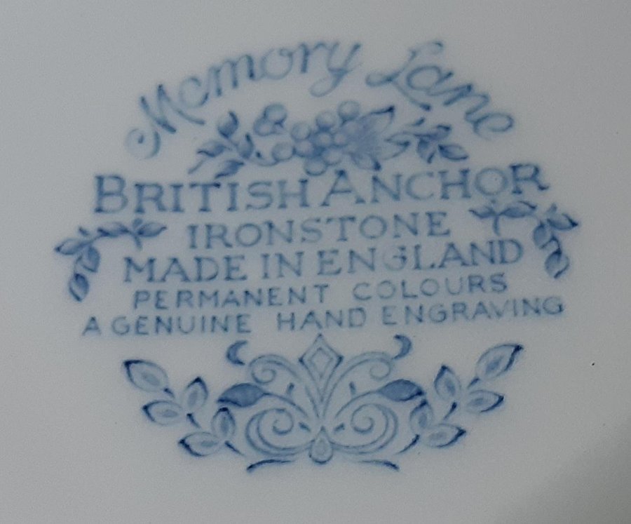 Vintage blue porcelain plate Memory Lane British Anchor ironstone