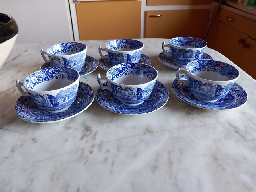 Six Vintage Copeland Spode Italian Porcelain Cups  Saucers.