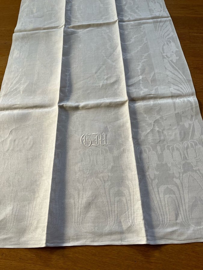 Vintage 6 STORA 57x120cm Linne Handdukar Mönster m klockor HandBroderad Monogram