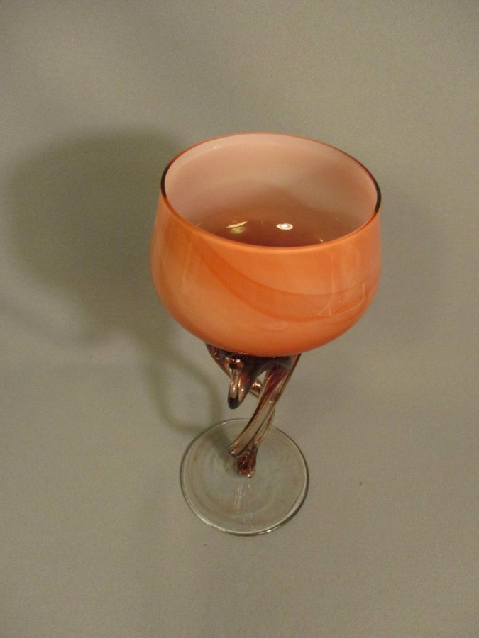 Vintage GLAS, Blåst glasljusstake / Deco Glass, rosa brun