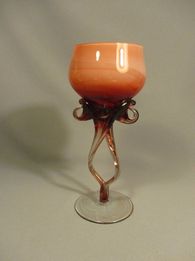 Vintage GLAS, Blåst glasljusstake / Deco Glass, rosa brun