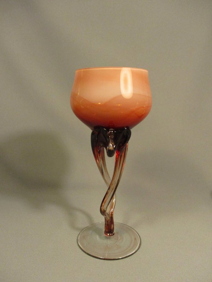 Vintage GLAS, Blåst glasljusstake / Deco Glass, rosa brun