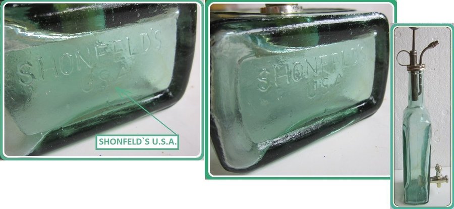 ANTIQUE RARE FIND! "SHONFELD´S" USA DISPENSER/DECANTER BOTTLE