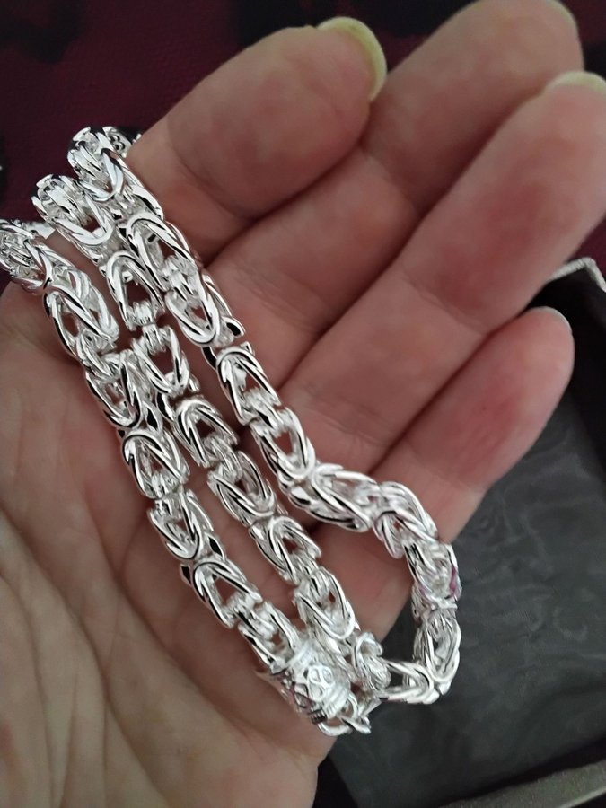 Silverhalsband sterling 925, massivt o vacker länk, silverpläterat 925 stämplat