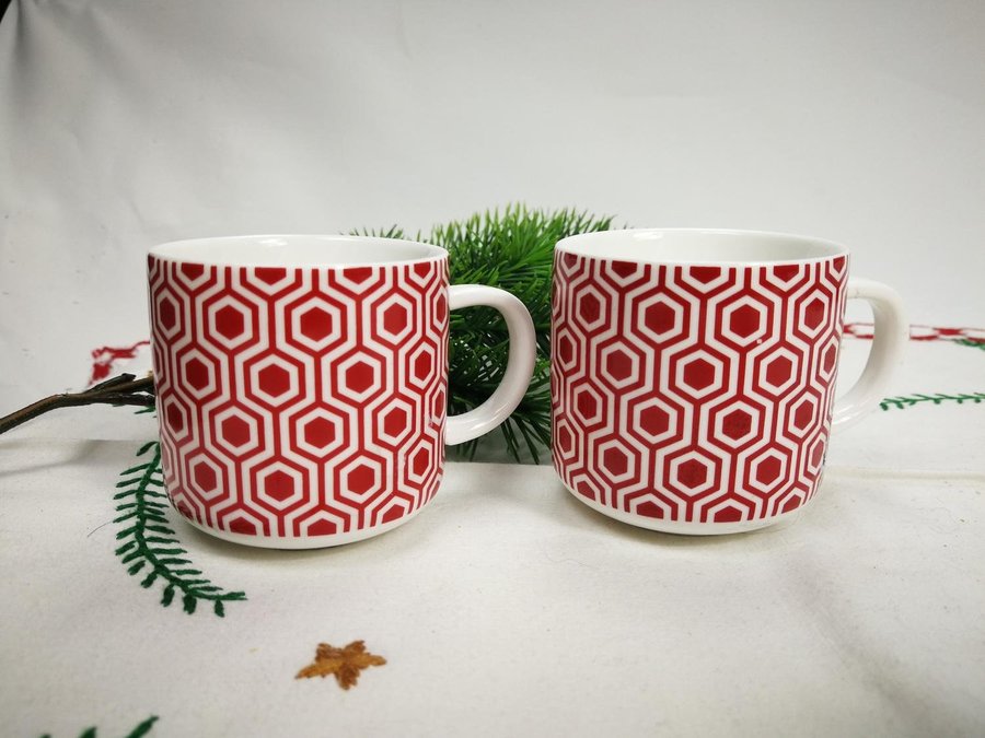 Glöggkopp 2-pack i trevligt rött och vitt mönster från DUKA (Kaffekopp)