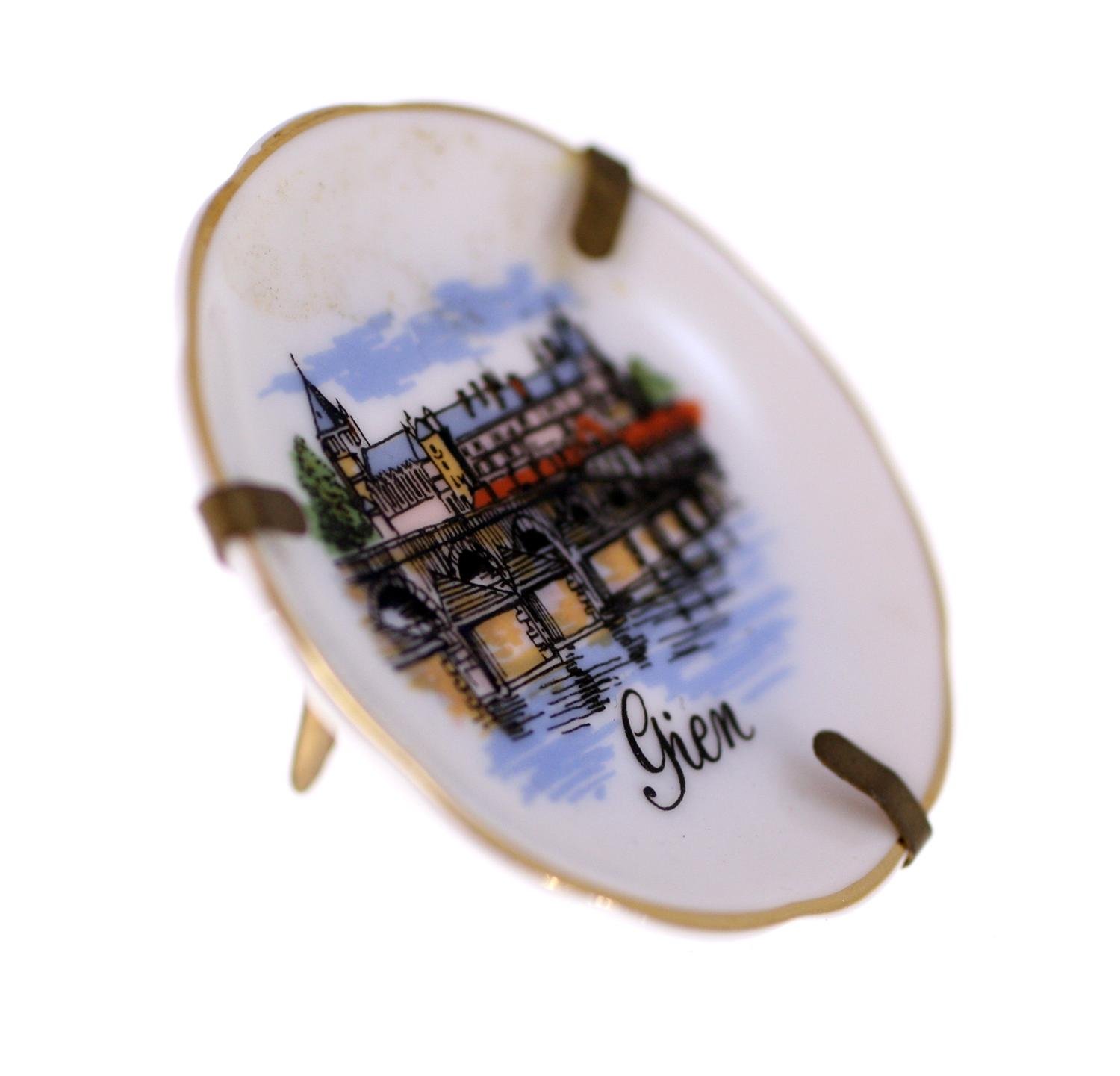 Gien vintage mini porcelain dish from France + stand-circa 1970s/80s-Weight 16g