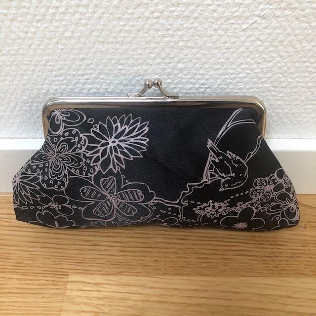 ZPM vintage black floral motif lined cosmetic clutch purse - NEW