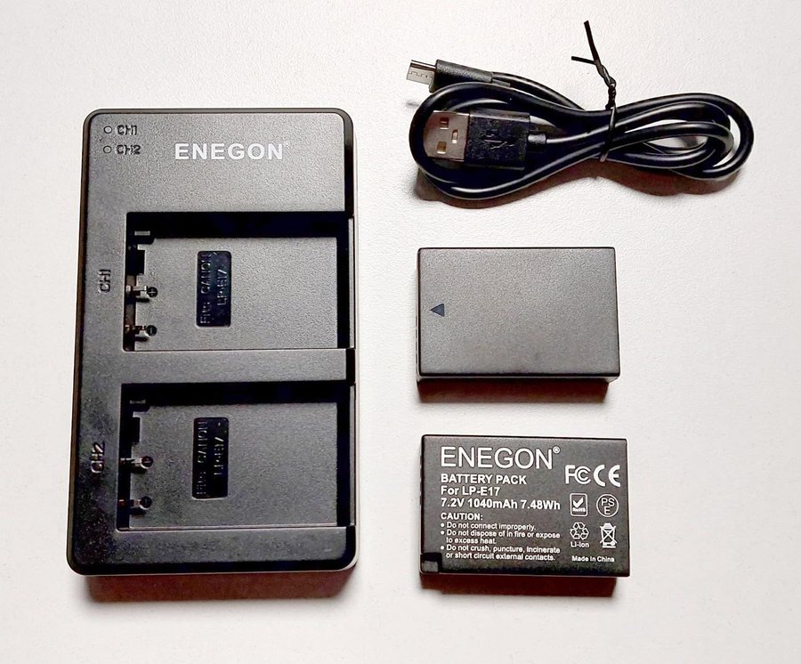 ENEGON 2-pack LP-E17-kamerabatteri 1040 mAh med mikro USB dubbel laddare