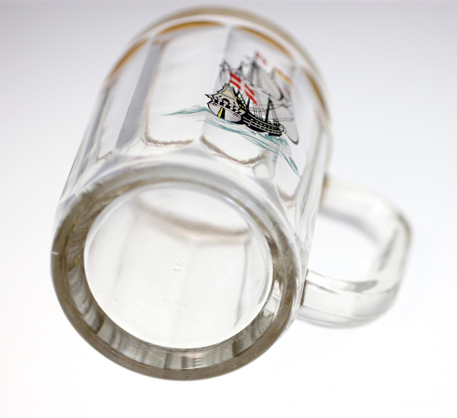 Danish vintage glass tankard-Danish galleon ship detail-circa 1960s-Weight 562g