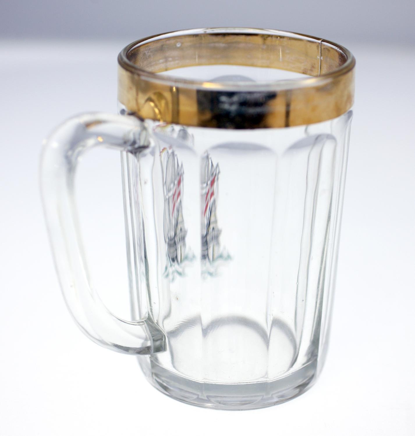 Danish vintage glass tankard-Danish galleon ship detail-circa 1960s-Weight 562g