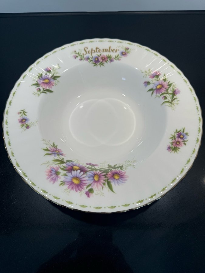 Månadsdjuptalrik 243cm September Royal Albert Bone China 1970 Michaelmas Daisy