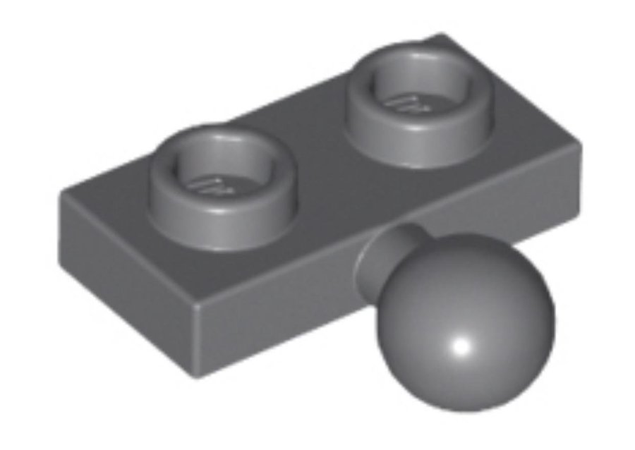 Dark Bluish Gray Plate Modified 1 x 2 with Tow Ball on Side - LEGO - 14417