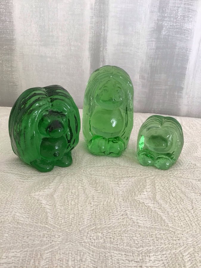 3 GRÖNA GLASTROLL BERGDALA GLASBRUK