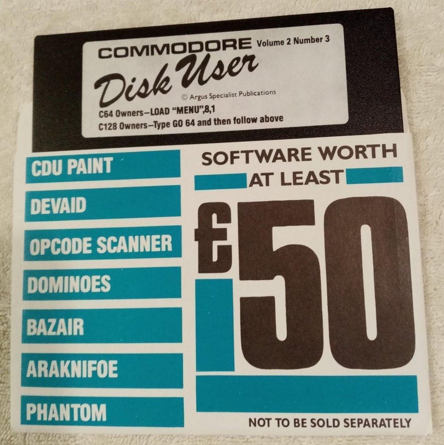 Commodore Disk User - Volume 2 Number 3 (Argus Specialist)Disk Commodore 64/C64