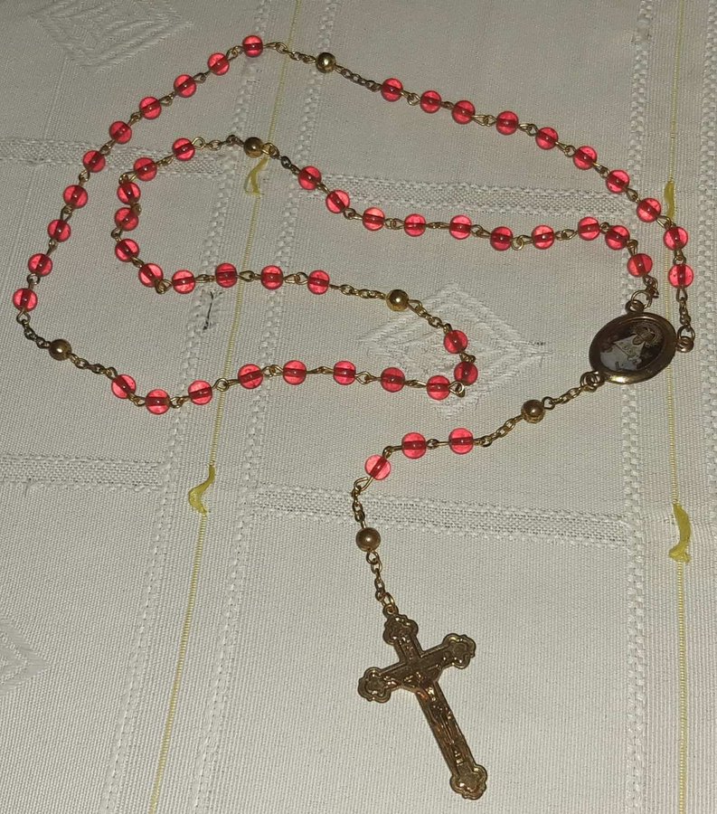 Rosary Religiöst radband Vit med Jesus Kristus Gyllene och röda