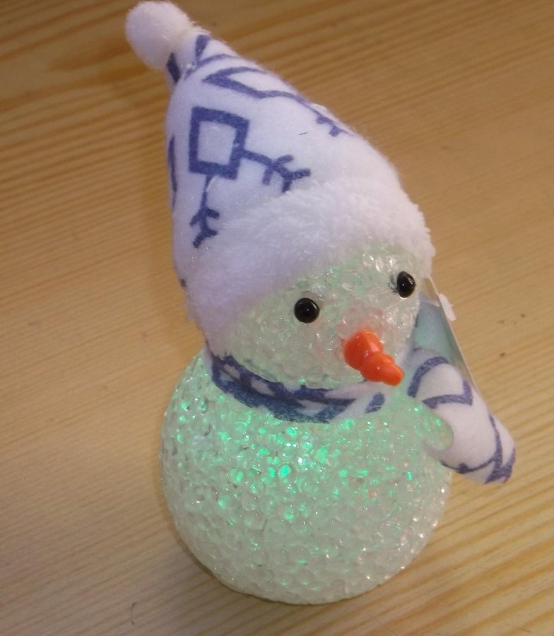 LED ljus Snögubbe med vit o blå luva färgglad skiftande färger JUL LED-belysning
