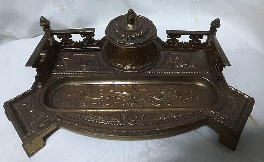 Antique brass desk inkwell