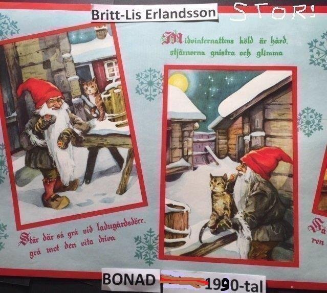 BRITT-LIS Erlandsson: Rydbergs TOMTEN JULBONAD 75x40c 1990t PappersBONAD