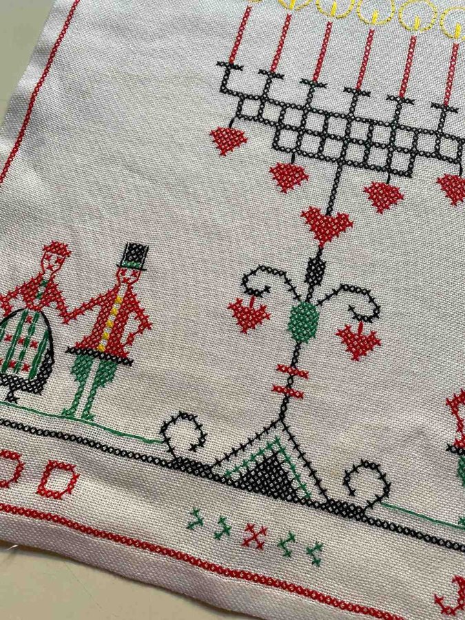 Retro duk löpare julduk jul handbroderad linne linneduk