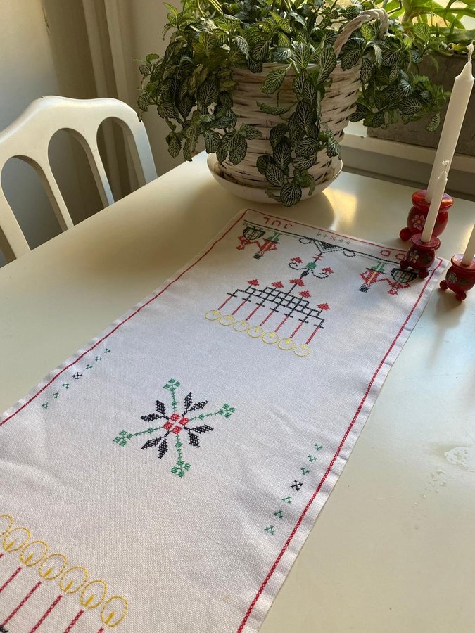 Retro duk löpare julduk jul handbroderad linne linneduk