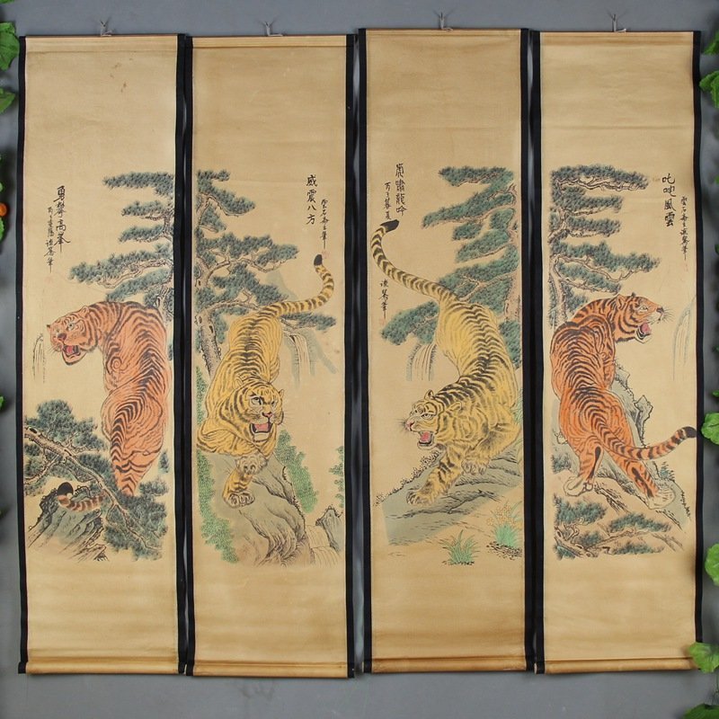 Chinese Painting Scroll of Tigers