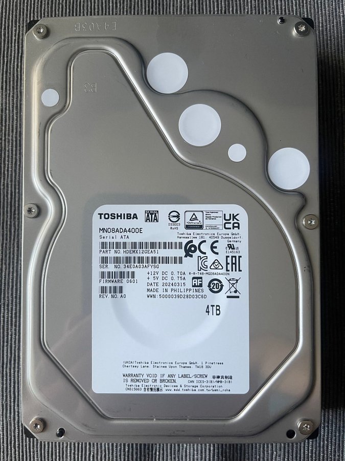 Hårddisk HDD Toshiba MN08ADA400E 4TB (oanvänd)