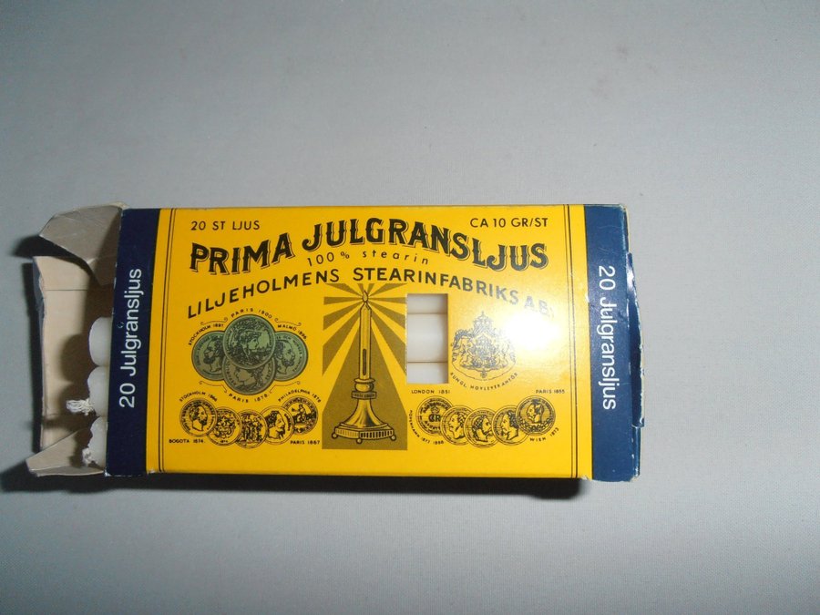 Gammal stearinljus i original packning. 20 st. Liljeholmens