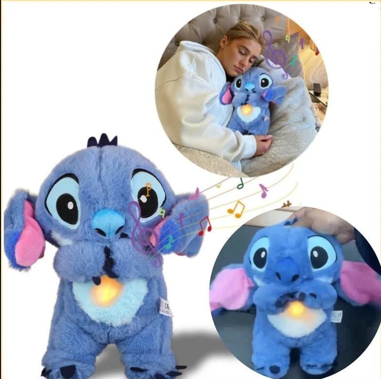 30cm Stitch Baby Breathing Bear Plush Music Sleeping Companion