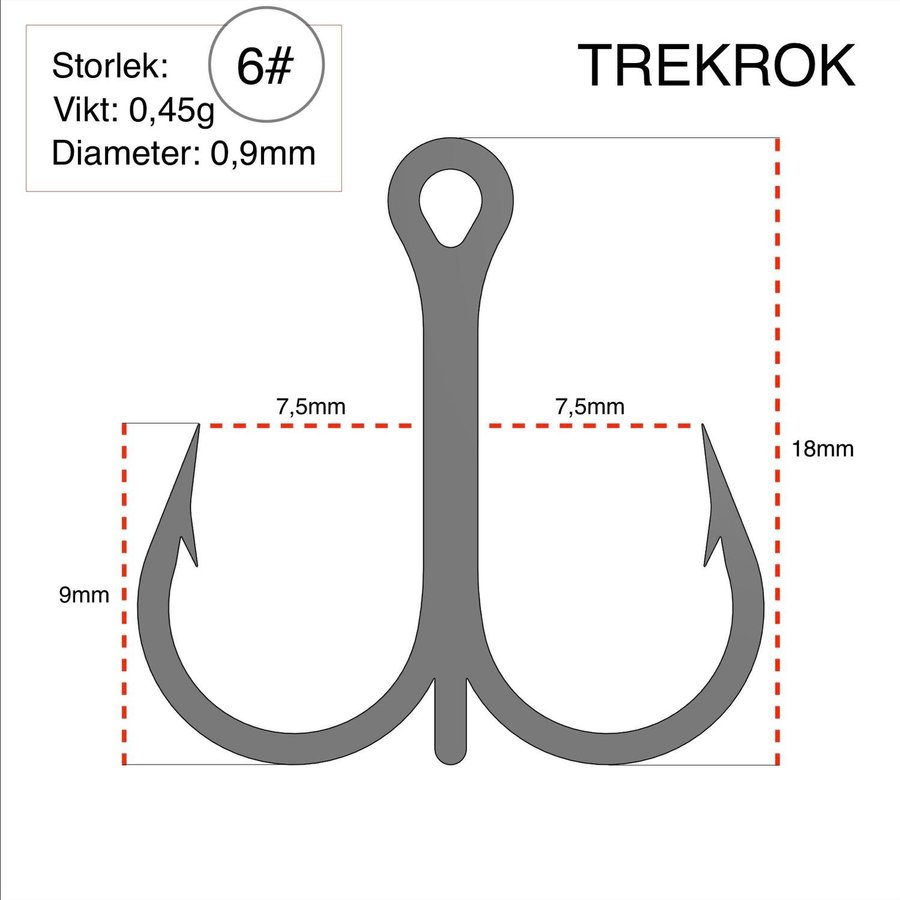 10st Fiskekrokar (Trekrok) Storlek: 6# - GULD