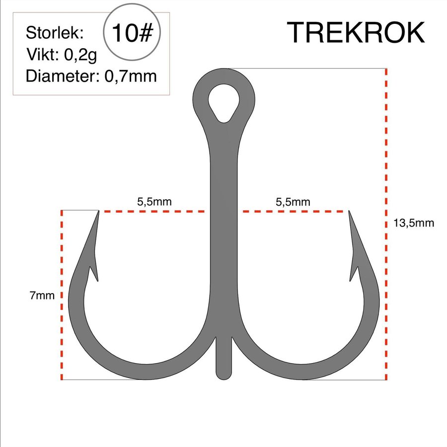 10st Fiskekrokar (Trekrok) Storlek: 10# - GULD