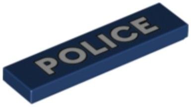 Dark Blue Tile 1 x 4 with White 'POLICE' - LEGO - 2431pb660