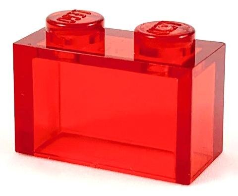 Trans-Red Brick 1 x 2 without Bottom Tube - LEGO - 3065