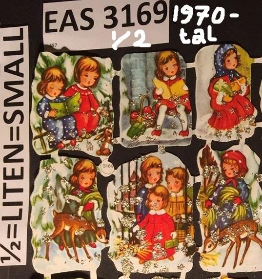 PZB 3169 U½ EAS: Snöbarn Ej glitter GAMMAL LITEN karta bokmärken 1970t16x25