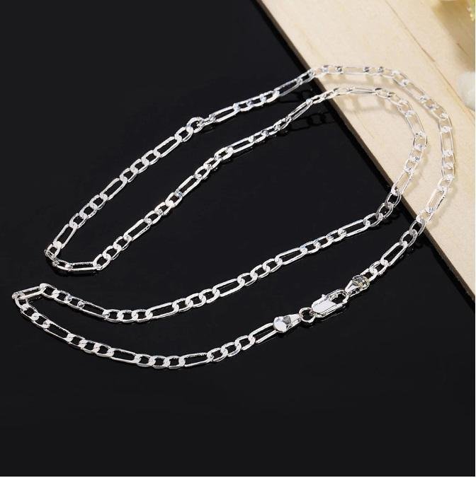 60cm 4mm Sterling Silver länk 925 stämplad figaro pläterad halsband nickelfritt