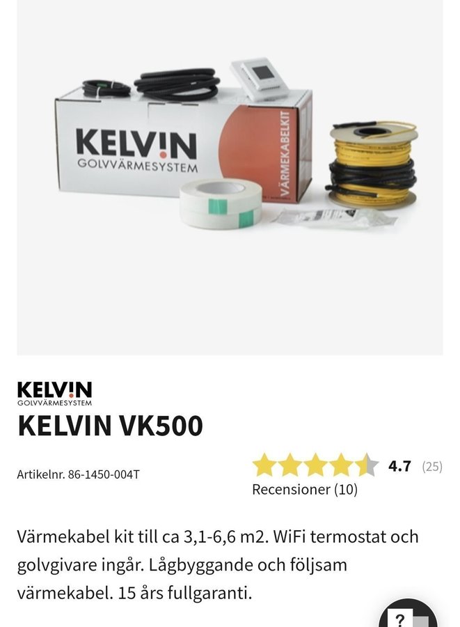 Golvvärmepaket Model Kelvin VK 500 3.1 - 13.26 kvm