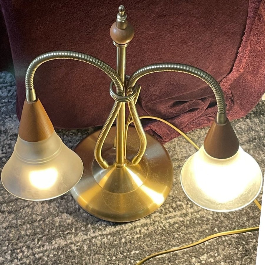 Vintage bordslampa Mässing/Teak/Glas