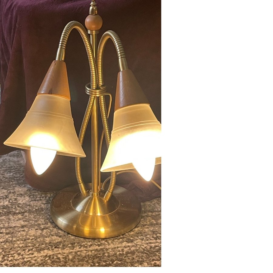 Vintage bordslampa Mässing/Teak/Glas