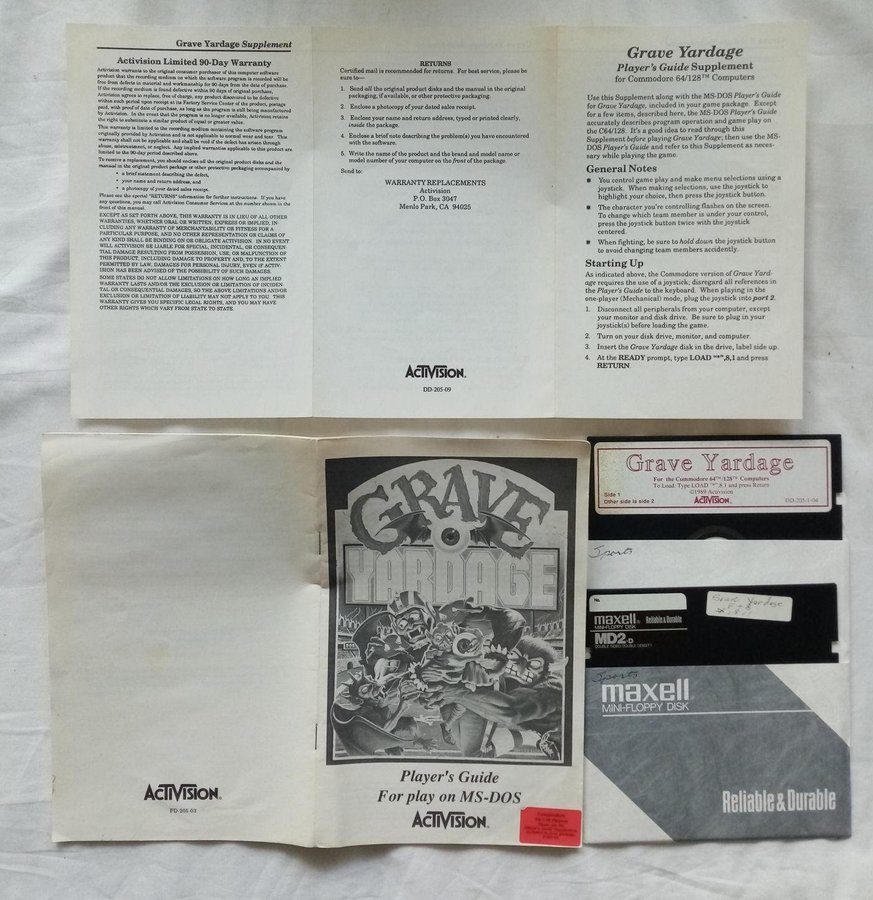 Grave Yardage (Activision) - Lös Disk + Manualer ->TESTAD<- Commodore 64 / C64