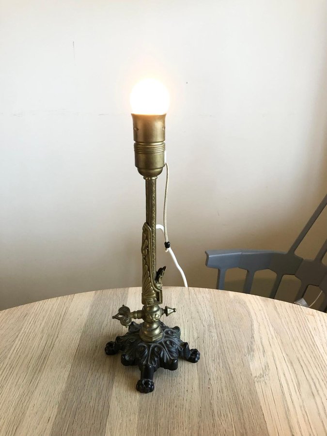 LAMPFOT JUGEND GJUTJÄRN MÄSSING LAMPA BORDSLAMPA GAMMAL ANTIK