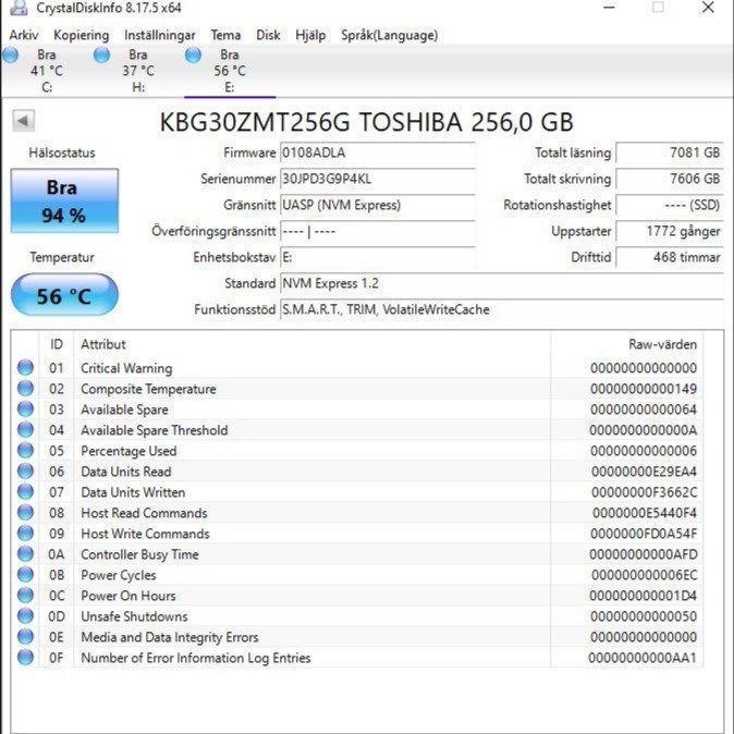 SSD  m2  256GB  NVMe  PCIe  formfaktor 2240  märke : TOSHIBA