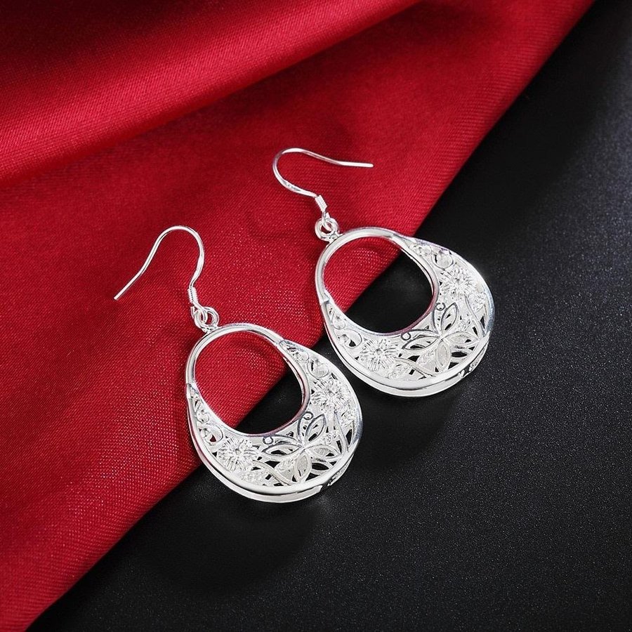 Stämplade Sterling SILVER örhängen fjäril blomma pläterad flamenco nickelfria