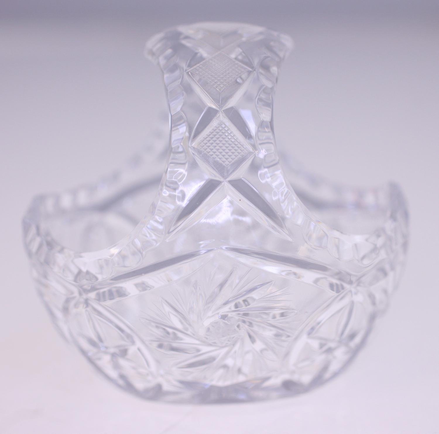 Vintage crystal glass ornamental hand basket-circa 1970s-Weight 418g