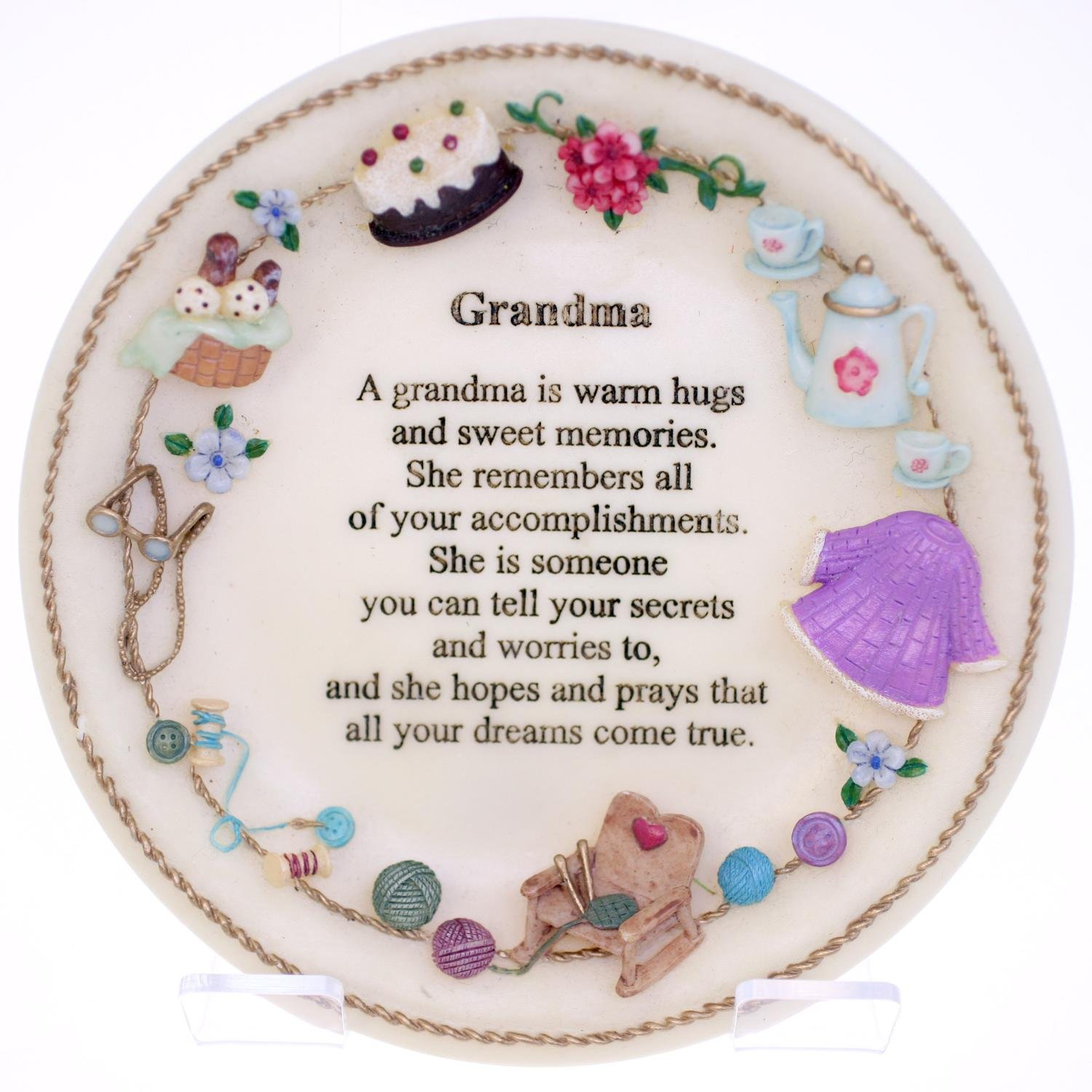 Grandma vintage hanging plate ornament with English text poem (Weight: 230g)