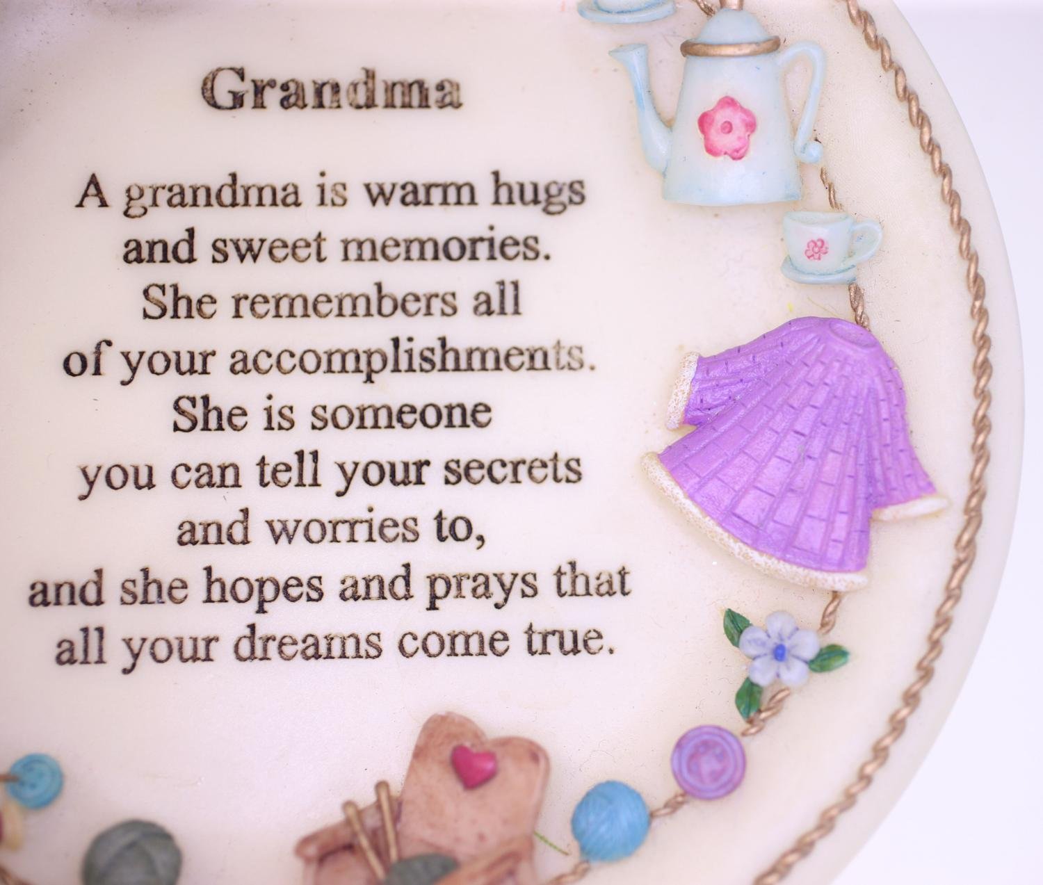 Grandma vintage hanging plate ornament with English text poem (Weight: 230g)