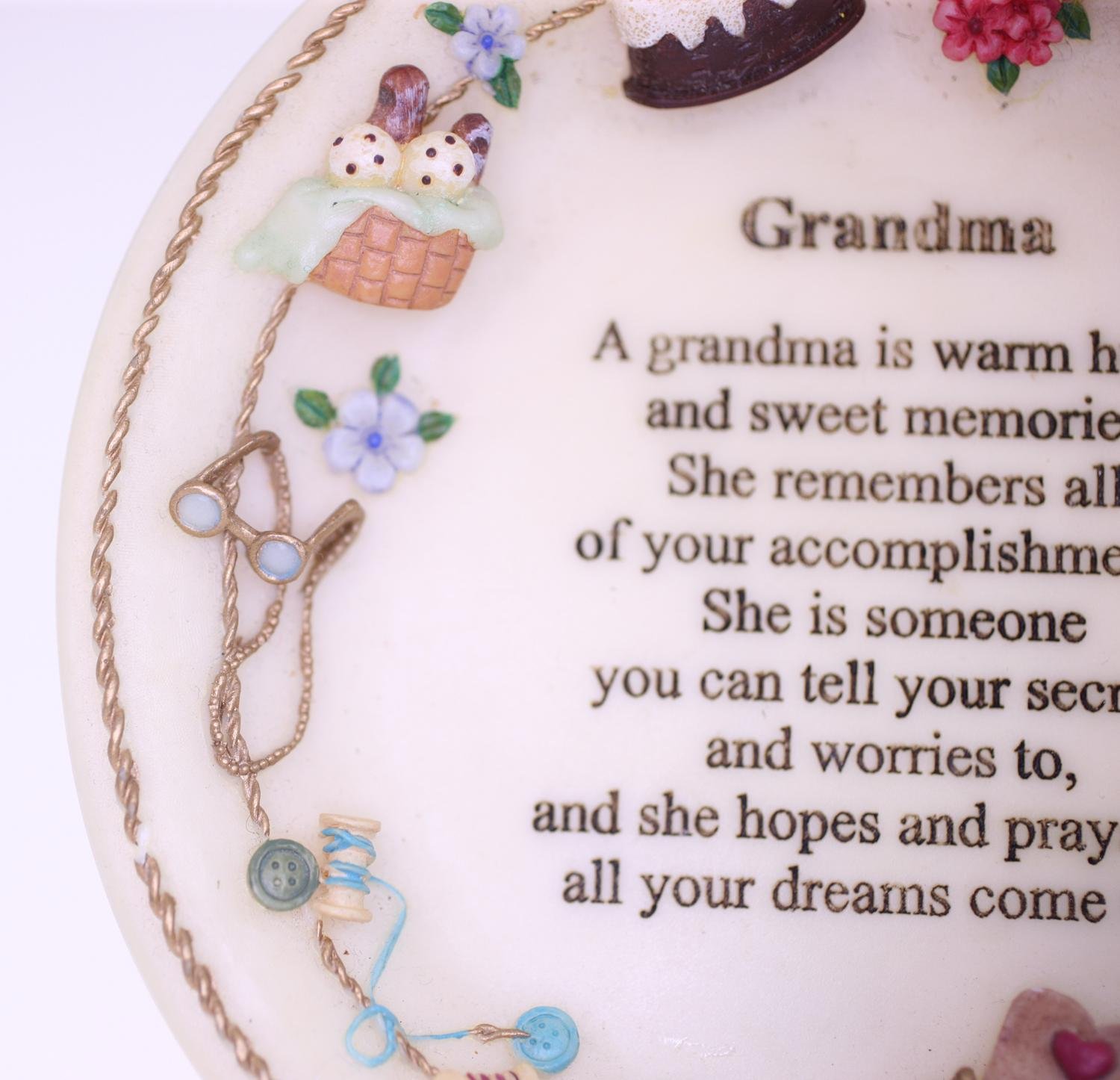 Grandma vintage hanging plate ornament with English text poem (Weight: 230g)